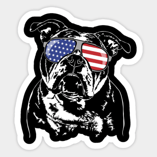 Funny Proud Old English Bulldog American Flag sunglasses dog Sticker